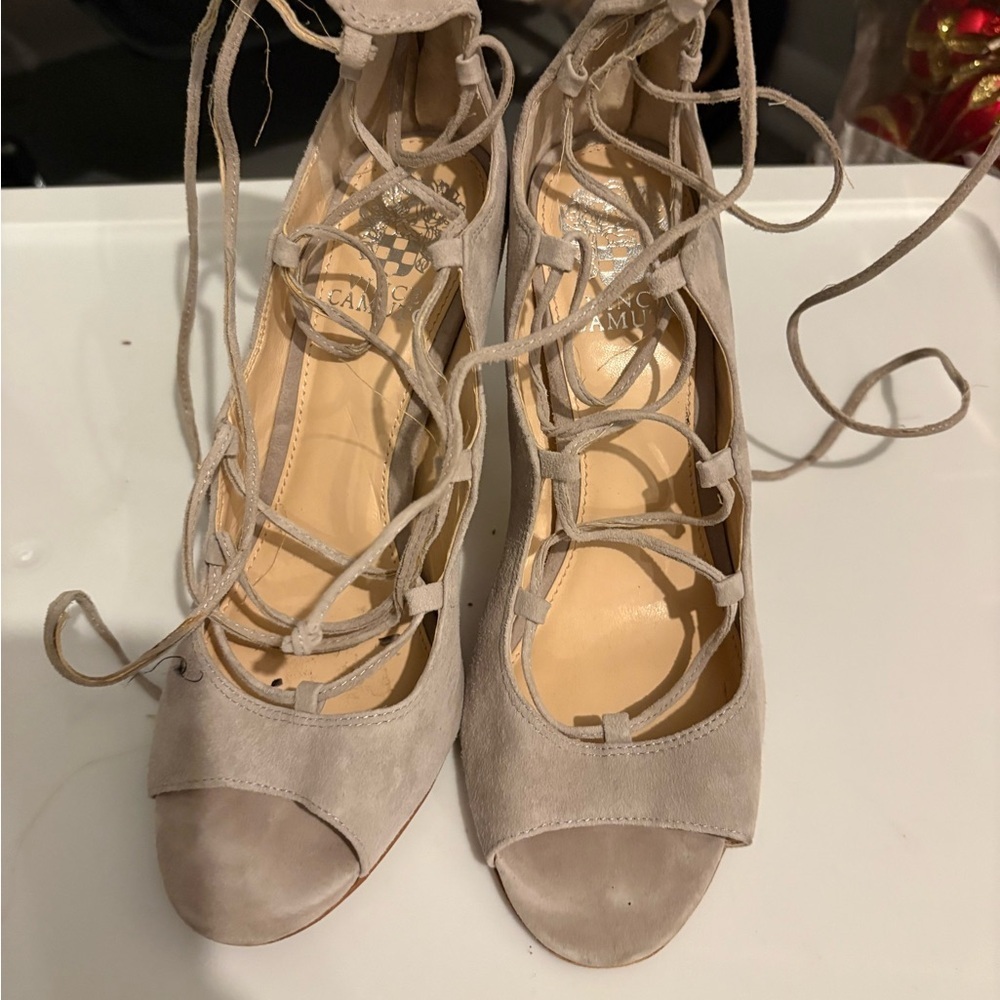 Vince Camuto Taupe Lace-Up Heels